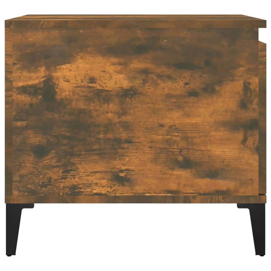 Mesa de centro de roble ahumado, 100 x 50 x 45 cm, de madera y metal, diseño moderno con espacio de almacenamiento y estante, pequeña mesa auxiliar para salón, sofá, mesa lateral
