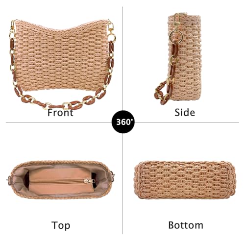 Small Straw Handbags for Women Crossbody Pocketbooks Woven Shoulder Purses Beach Tote Bag for Summer Vacation with Chain4