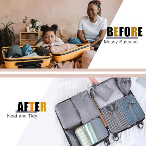 Image of Porslin Packing Cubes - 8 Set Luggage Organiser Bags for Clothes, Lightweight Packing Organizers with Shoe Bag, Toiletry Bag, Laundry Pouch & Organizer Pouch, Perfect Suitcase Organizer for Travelling