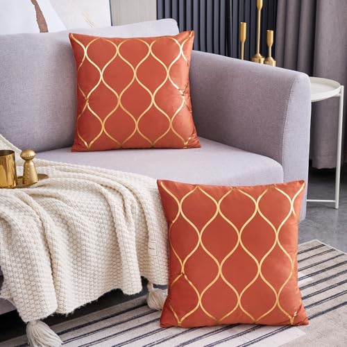 Arwllzz Burnt Orange Velvet Cushion Covers Decor Autumn Fall 45x45 Set of 2 Luxury Golden Decorative Throw Pillow Case Soft Modern Square Pillowcases for Bed Bedroom Couch Car (18 x 18 Inch) - Cosy Home Interiors Arwllzz Burnt Orange Velvet Cushion Covers Decor Autumn Fall 45x45 Set of 2 Luxury Golden Decorative Throw Pillow Case Soft Modern Square Pillowcases for Bed Bedroom Couch Car (18 x 18 Inch) - Image 3
