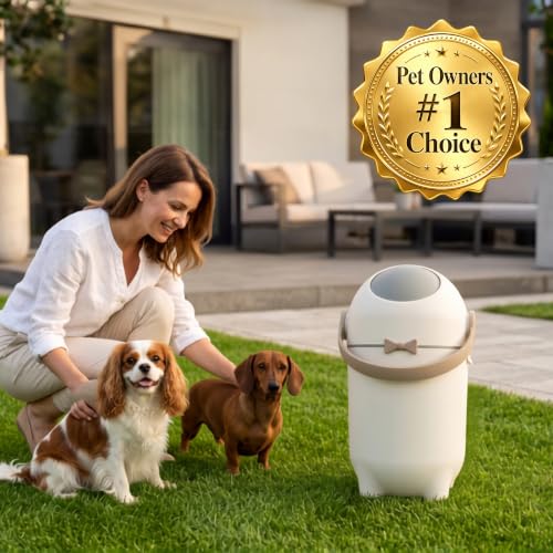 Image of iTouchless Odor-Block Dog Poop Can, 4 Gal Ag+ Silver Ion Trash Bin, Ivory | Easy One-Hand Disposal | Lightweight & Rust-Proof | Indoors & Outdoors | 20 Free Bags Incl | Pets & Cats Waste | Home, Patio