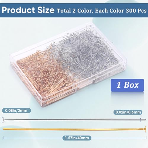 SOFPLATE 1 Box 600Pcs Fine Straight Pins Sewing 40mm Long Flat Head Pin Brass Headpins Bulk Gold Silver jewellery Findings Pins for jewellery Making Accessories DIY Dangle Earring Crafts Women Supplie - Image 2