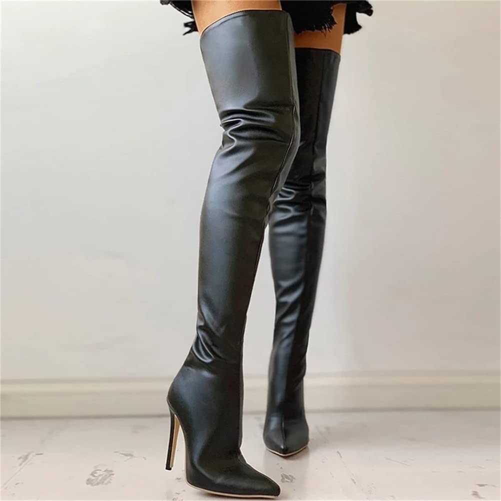 Minetom Damen Winterstiefel Overknee Hohe Stiefel Winter Lange Stiefel Mit Reißverschluss Oberschenkel Hohe Schuhe Stiletto High Heels Lang Boots