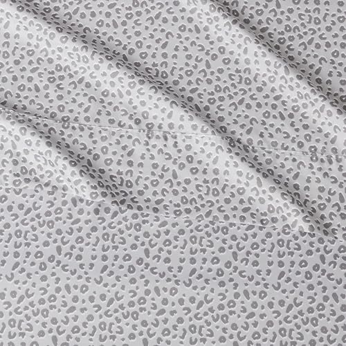 Image of Amazon Basics Lightweight Super Soft Easy Care Wrinkle Free Microfiber 3 Piece Bed Sheet Set with 14-Inch Deep Pockets, Machine Washable, Twin, Gray Cheetah, Printed, Kids, Men & Women Bedding