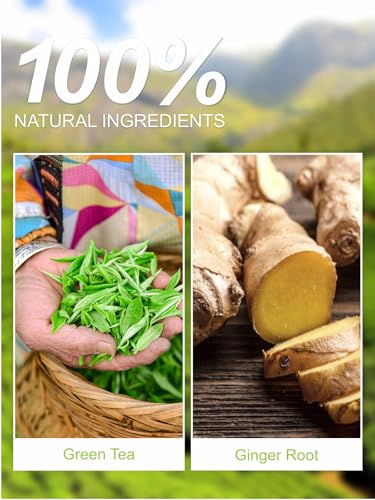 Image of TeeLux Ginger Green Tea Bags, Spicy & Warm Flavor, Low Caffeine, 100 Count