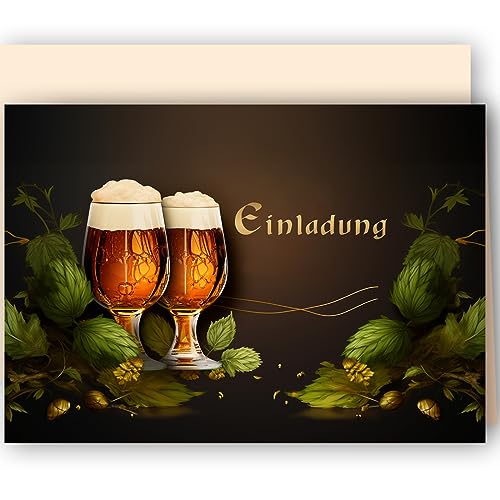 10x Einladungskarten Bier Hopfen mit Umschlägen Klappkarten Einladung Männer Erwachsene Party Geburtstag Umschläge elegant Hochzeit Jubiläum 20 30 40 50 60 70 80 90 Oktoberfest