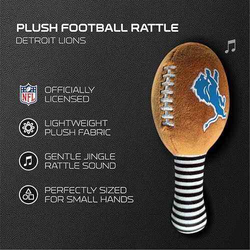 Image of Detroit Lions Plush Football Rattle by Smilo - Officially Licensed NFL Baby Rattle Toy - Soft Baby Rattle with Bell - for Babies and Toddlers from 3 Months