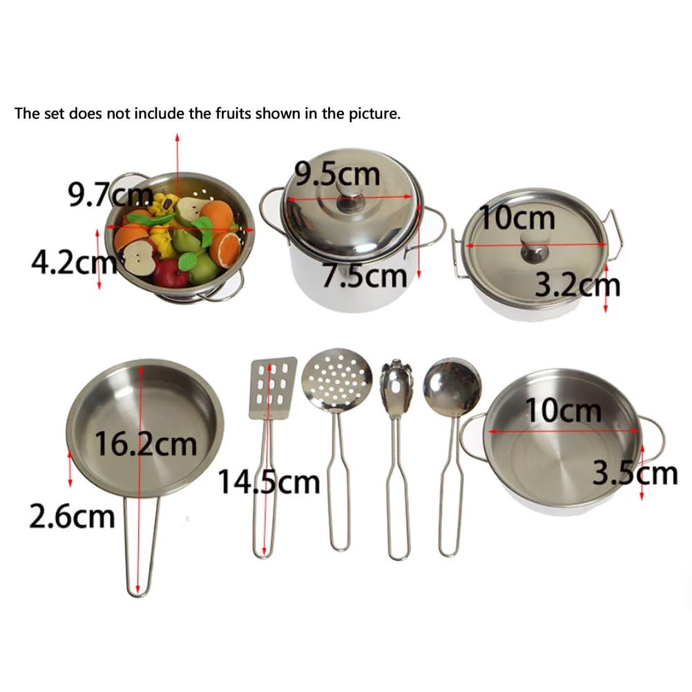 Set di Utensili da Cucina in Acciaio Inossidabile per Bambini Montessori, Mini pentole realistiche, padelle e Utensili, Giocattolo per Cucinare Finta