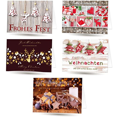 50 Stück Weihnachtskarten Klappkarten Set mit Briefumschlag. Format 17x12 cm (nicht das kleinere A6 Format) Cover