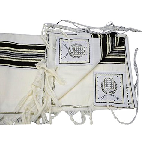 Black & Gold 100% Wool Kosher Tallit Prayer Shawl Made by Mishcan Hathelet (size 50 - (47 inches x 67 inches))2