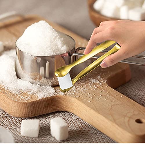 JCREN 12 Pcs Serving Tongs, Small Serving Utensils for Parties Catering Gold Tongs, Food-Grade 304 Stainless Steel Mini Appetizer Tongs for Tea Party Coffee Bar, 4 Inches - Gold - Image 3