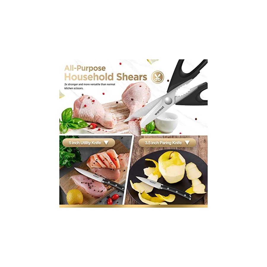 Kitchen-Knife-Set-with-Block-Warmot-15-Pcs-Ultra-Sharp-Chef-Knife-Set-Full-Tang-Knife-Set-with-Knife-Sharpener-High-Carbon-Stainless-Steel-Knife-Block-Set-Triple-Riveted-Handle Warmot® Kitchen Knife Set, 15 Pieces Knife Set Chef with Knife Sharpener Block, Ultra Sharp German Stainless Steel Knife Set Ergonomic Handle, Silver