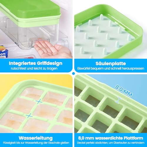 image for PHINOX Ice Cube Tray With Lid and Bin, Ice Trays for Freezer, Flexible