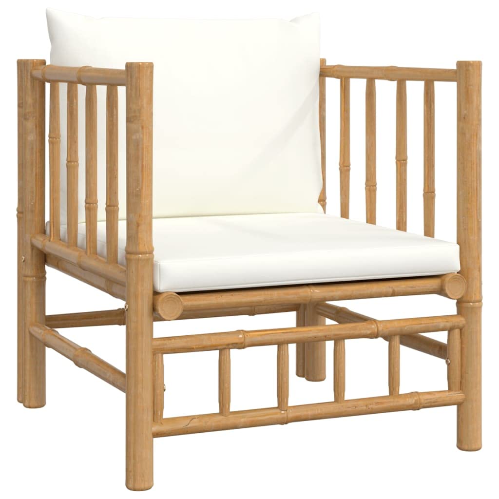 vidaXL Garten Lounge Set 7-TLG., Gartenmöbel Set mit Cremeweißen Kissen, Sitzgruppe für Garten Terrasse, Modular Sofa Garnitur Loungemöbel, Bambus