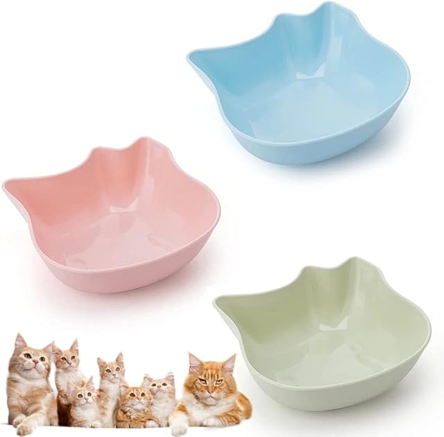 3 Pcs Cat Feeding Bowls Anti Slip Multipurpose Cat Food Bowls Plastic & Cute Pet Bowl Cat Dish for Wet Food and Water Cat Bowls for Indoor Cats Kittens Puppies (Three color, A cat's paw)