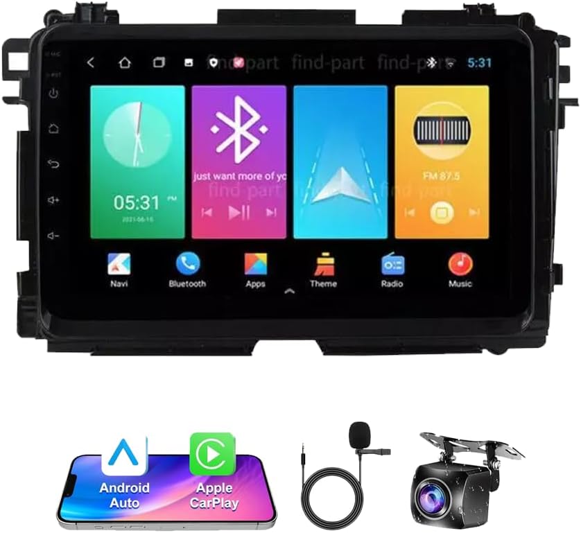 9 inch Android 13 Car Radio Stereo for Honda Vezel HR-V 2014-2019 HD Touch Screen with Wireless Carplay/Android Auto Double Din GPS Navigation BT WiFi Camera MIC