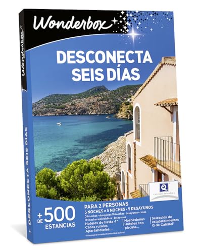 WONDERBOX - Caja Regalo - Desconecta Seis días - 5 Noches con desayunos para 2 Personas a Elegir Entre 1300 estancias en España y Europa:Casas Rurales, hoteles de 3 y 4 Estrellas, Apartamentos