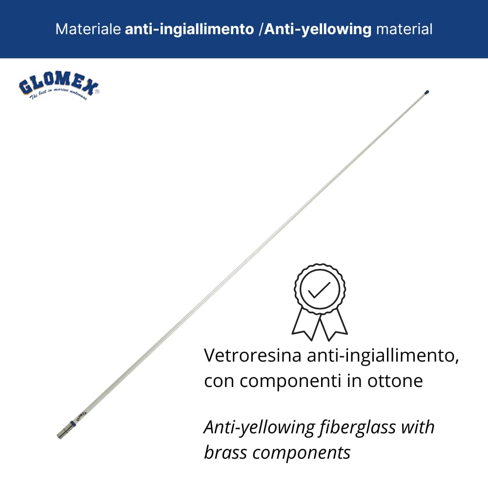 Glomex – Antenna AIS Glomeasy ad Alte Prestazioni 2,4m (Bianco), Modello RA1225FME/AIS – Installazione Rapida FME, Alto Guadagno 6dB, Per barche a vela, motore, gommoni, yacht – Massima Ricezione AIS