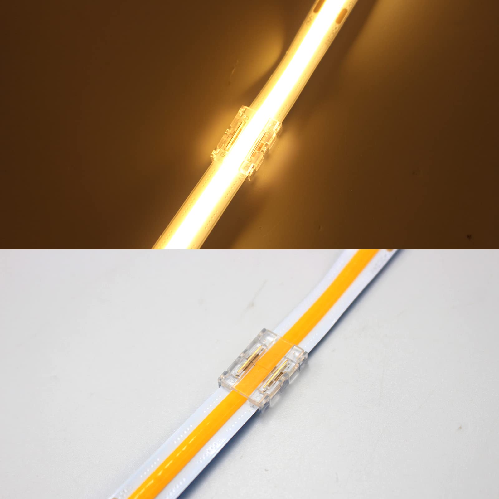 Boarda Warm White 10Mm Cob Led Strip Connectors, 10Pcs Quick Click Connector For 10Mm 528 Leds/M Cob Led Strip Lights