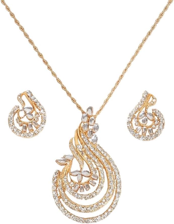 Indian Bollywood Gorgeous Traditional Bridal Designer Jewelry Pendant Set In Gold And Silver Tone For Women.
