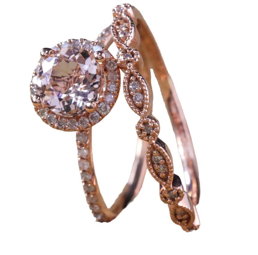 Bague en Or Rose 18 carats et Morganite Rose, l'alliance de fiançailles élégante deux-en-un Halo