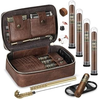 SEMKONT Cigar Humidor,Leather Travel Cigar Humidor,Include 4 Cigar Tubes with Humidifiers, Portable Cigar Case with Cigar Draw Enhancer and Multifunction Cigar Cutter,Cigar Accessories Gift Set