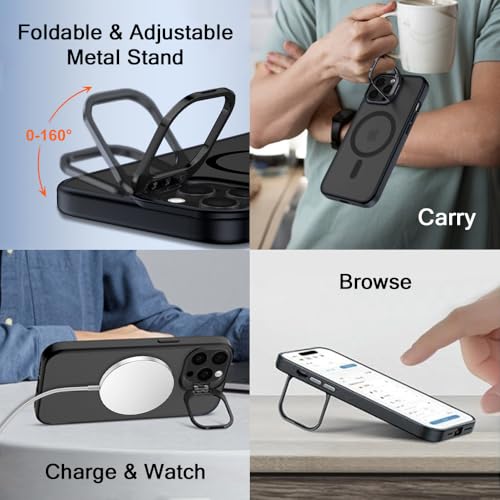 Image of TheGiftKart Hybrid Matte Frosted Back Cover Case for iPhone 14 Pro MAX Compatible with MagSafe | Built-in Stand | Shockproof Hard Back Case Cover for iPhone 14 Pro MAX (PC & TPU, Translucent Black)