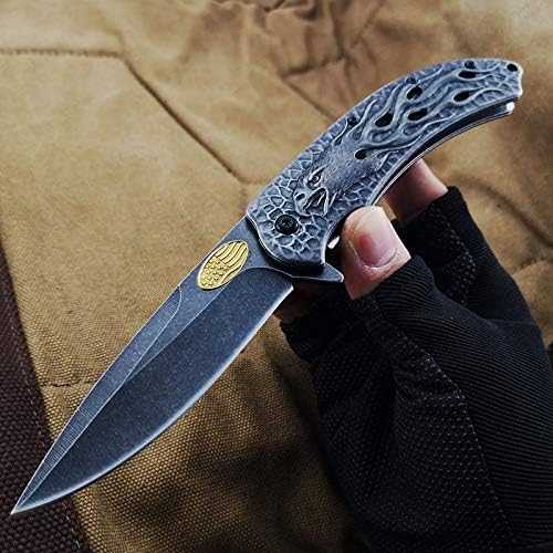 Eagle Flame Personalized Collection Knife, 3D Stonewash, Stainless Steel, pocket knife Spring Assist Fold Blade knife