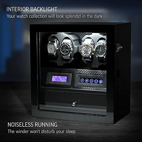 Image of 4 Watch Winder with 5 Watch Storage Space, LCD Display, Touch Control and Interior Light