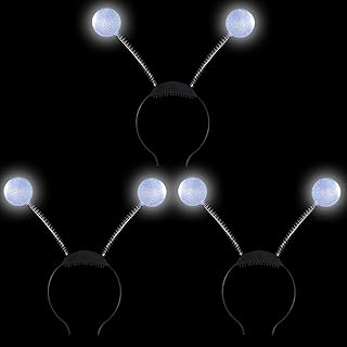 JOYIN 3 Pack LED Silver Martian Antenna Headband, Light UP Alien Headbands Head Bopper Balls, Glowing Martian Headbands Set, Alien Headpiece, Party Halloween Costume Accessories Party Favor