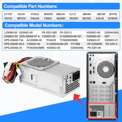 Alimentatore D250AD-00 H250AD-00 250W compatibile con Dell Optiplex 390 3010 990 790 DT 530s 537s 540s 545s 546s 560s 570s 580s Vostro 200s 220s 2300s S 400s Studio 540s Slim - Alimentatore - Immagine 3