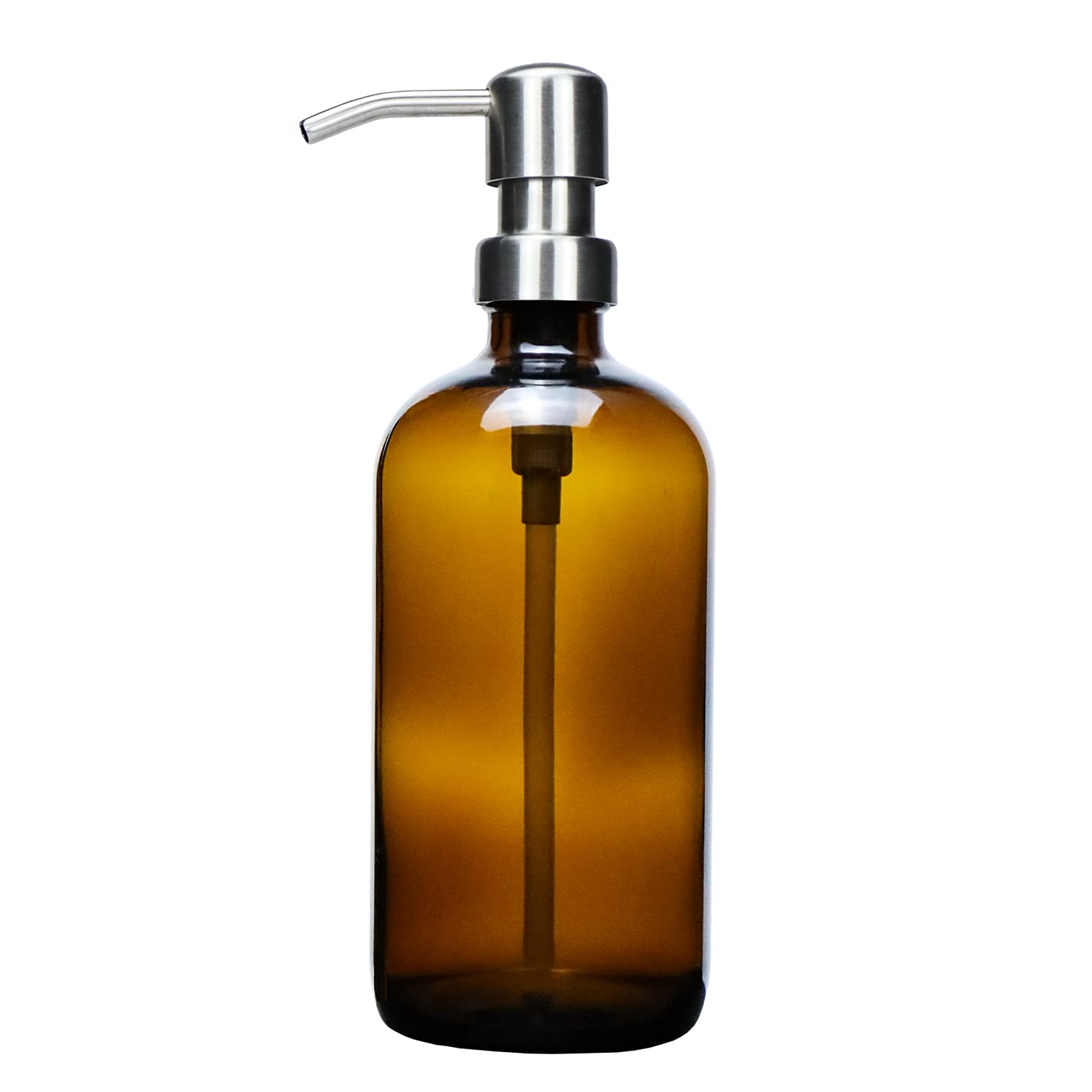 500ml Amber Thick Glass Glass Soap Dispenser with Stainless Steel Pump Liquid Soap Dispenser for Bathroom Kitchen Decor