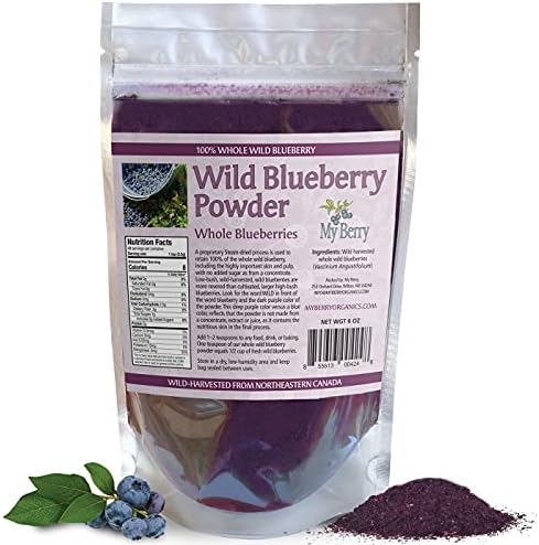 Wild Blueberry Powder-100% Whole Wild Berry; 6oz, Grown In North America, Not an extract, bilberry or juice, No Added Sugar,Woman-Owned Small Company
