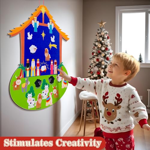 Ourwarm Felt Christmas Tree For Kids Wall, Felt Toddler Nativity Play Set With 30 Pcs Detachable Ornaments thumb #2