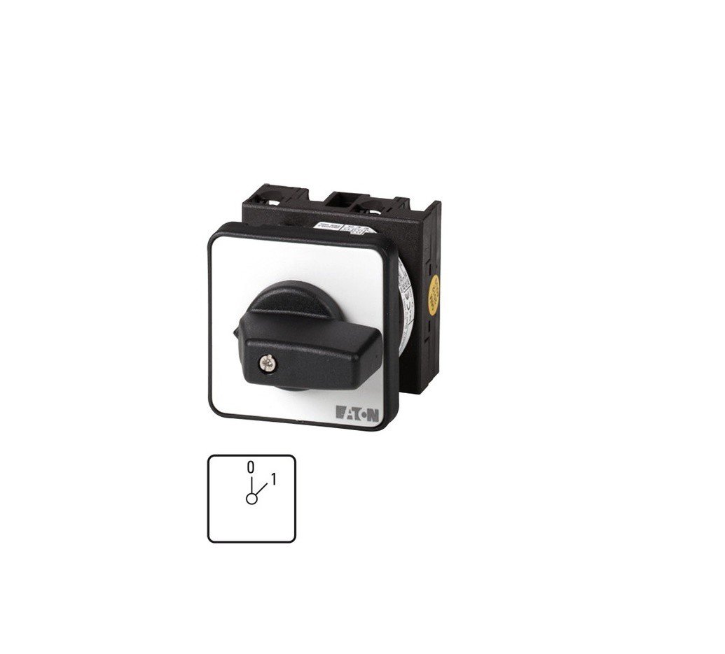 Eaton T0-1-15402/E Interruptor On-Off, Contactos 2, 20 A, Placa Indicadora 0-1, 45°, Montaje Empotrado, 4.8 cm x 4.8 cm x 7.6 cm