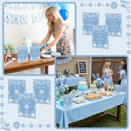 Image of Vercraft 6 Pcs Cielito Lindo Baby Shower Table Decoration Mexican Fiesta Papel Picado Thank You Acrylic Sign 6 x 8 Inch Blue Cielito Lindo Centerpieces with Stand Mexican Party Decoration