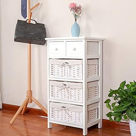 Ruication Bedside Table with Wicker Baskets Cover