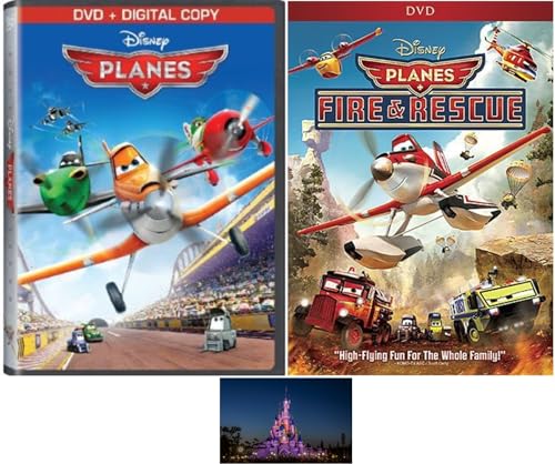 Disney Pixar Planes & Planes Fire & Rescue 2 DVD Set Bundled with Magic Kingdom Art Card