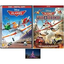 Disney Pixar Planes & Planes Fire & Rescue 2 DVD Set Bundled with Magic Kingdom Art Card