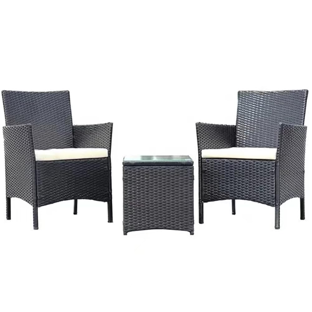 BAKAJI Set Salotto in Rattan con Tavolino in Vetro Temperato, 2 Poltrone e Cuscini Comfort Morbidi Beige, Arredo Terrazzo, Giardino, Esterni, Resistente Intemperie Raggi UV (Grigio Scuro)