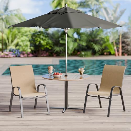 Image of Betterhood Patio Chairs Set of 2, Stackable Outdoor Dining Chairs Set with Breathable Seat Fabric, All-Weather Powder-Coated Metal Frame for Deck, Pool Side and Backyard, 350LBS Capacity (Khaki)