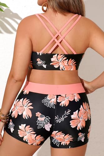 Image of Tempt Me 3 Piece Tankini Swimsuits for Women Athletic Bathing Suits Swim Tank Top with Boy Shorts and Bra Modest Swimwear