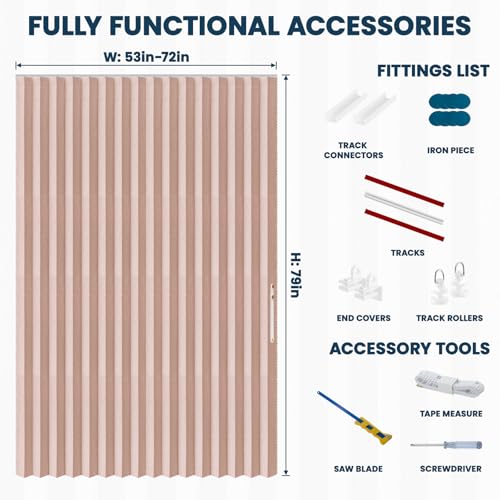 Image of AJAZZ 100% Blackout Accordion Door Invisible Folding Doors Accordion Doors Interior Magnetic Door Curtain for Glass Window Sets Included Tracks (1 Pack, 72W x 79 L, Pink)