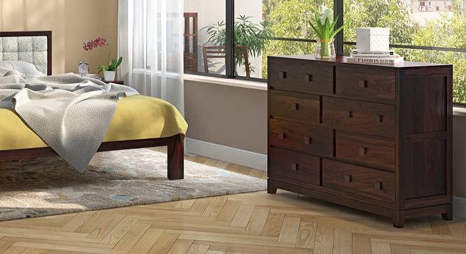 Image of Sheesham Wood Chest of 8 Drawers for Storage | Wooden Sideboard Cabinet for Living Room, Bedroom (Dark Black)