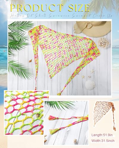 Image of Geyoga Women Crochet Cover Ups Skirt Triangle Shawl Mermaid Skirt Hollow out Swimwear Shell Beach Fishnet Summer Wrap