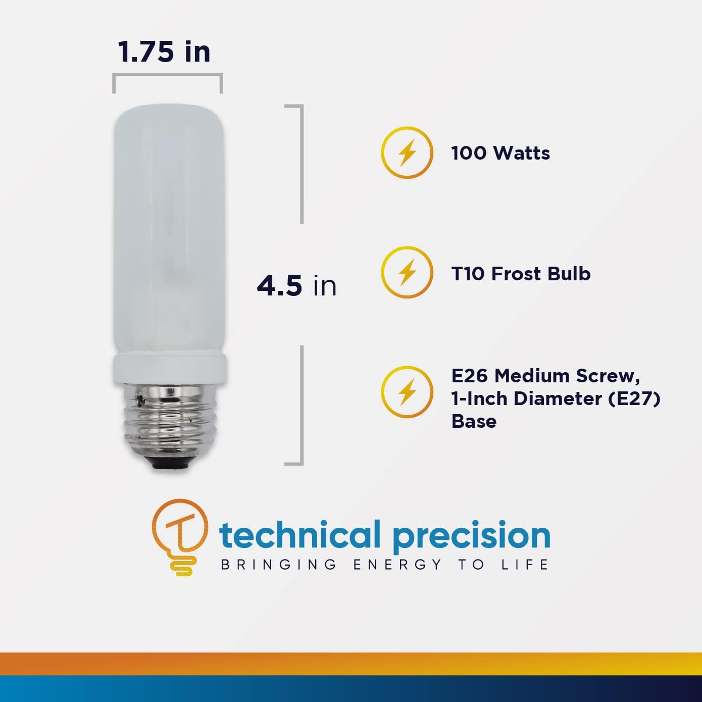 Technical Precision 100W 120V Halogen Bulb Replacement for Osram Sylvania 18893 T10 Double Envelope Bulb - E26 Medium Screw Base - 2900K Warm White - Frost - 1 Pack