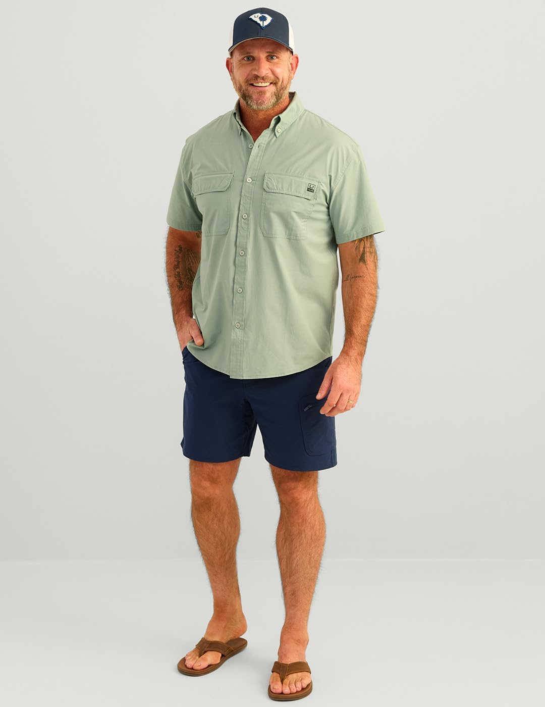 HUK Mens Next Level Solid Short Sleeve Fishing Button Down Shirt for Men - Image 2