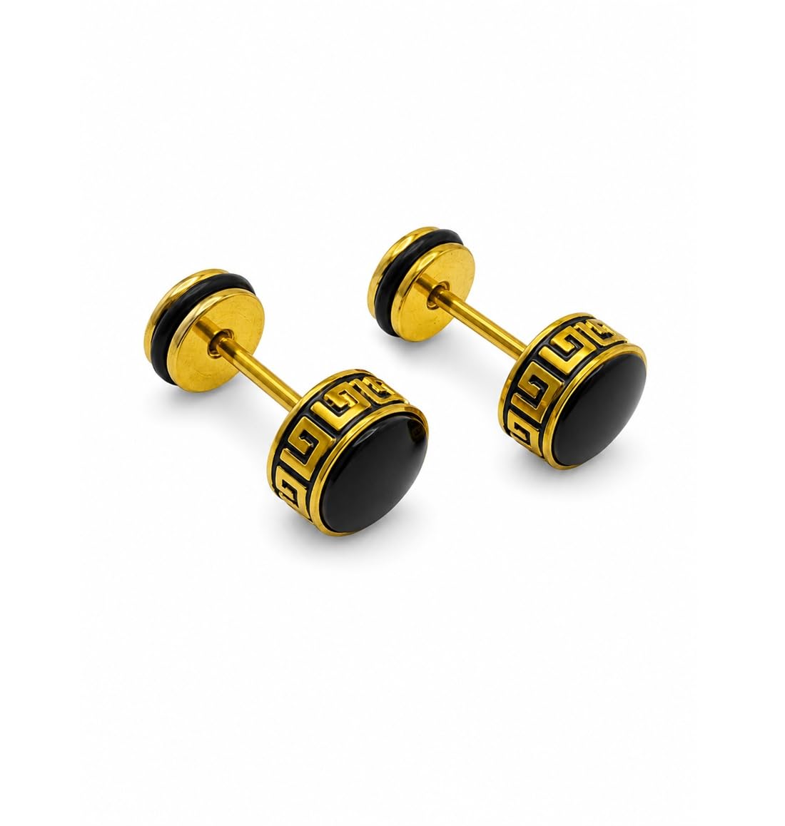 Pack of 2 Men Golden Round Black Ear Earrings & Studs, Antique Gold Tone Finish, Trendy Look for Boys & Men-image-21