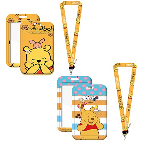 ZHULIA Lot de 2 porte-badges Winnie l'ourson avec badge amovible Winnie l'ourson pour carte d'identité, carte d'identité, clés, tickets, fournitures scolaires, cartes de bus