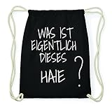 Maße 37x46,5cm JOllify HAIE Hipster Turnbeutel Tasche Rucksack aus Baumwolle - Farbe: schwarz – Design: was ist eigentlich - Farbe: schwarz